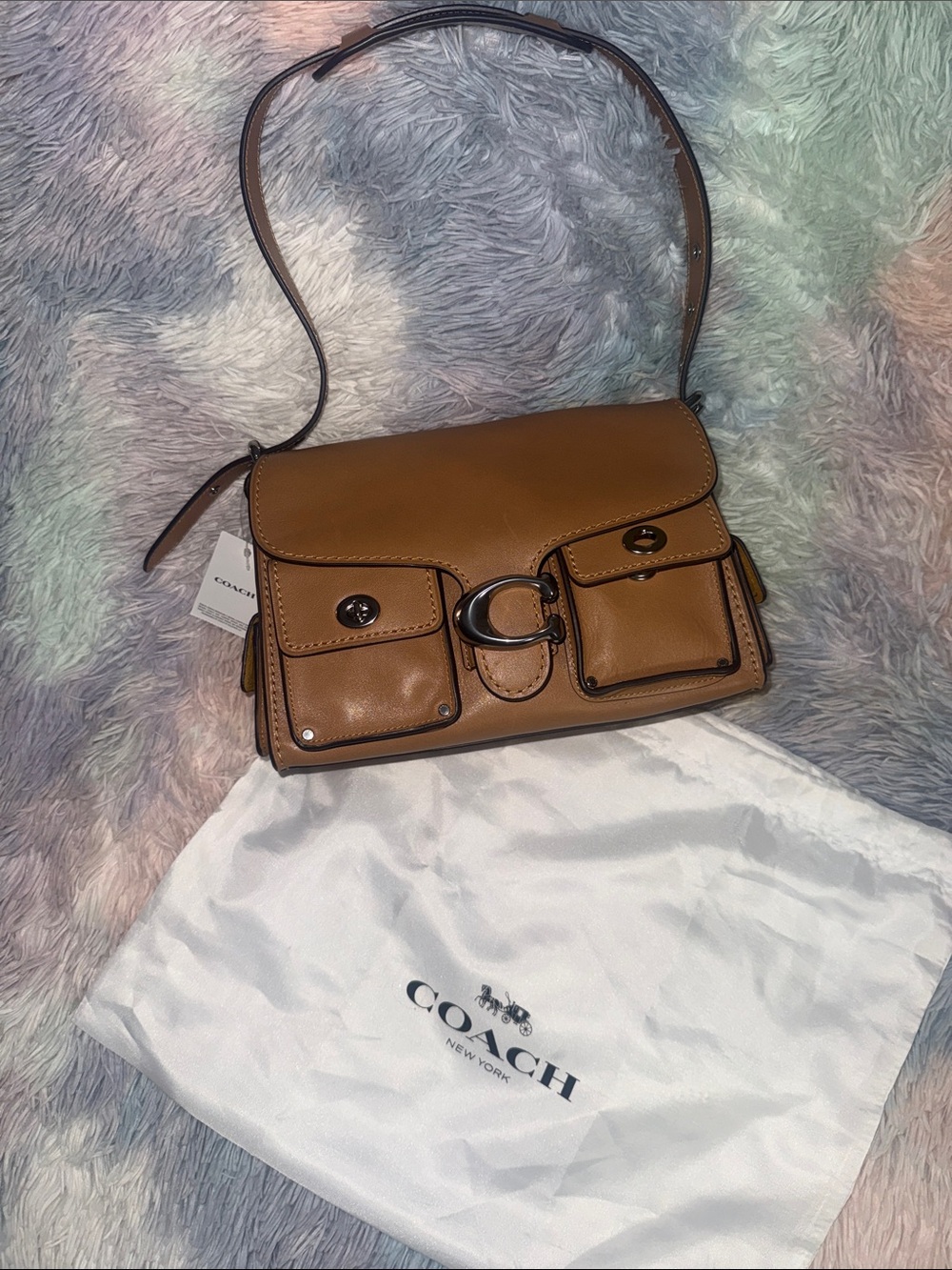 Coach Tan Leather Crossbody Bag with Front Pockets